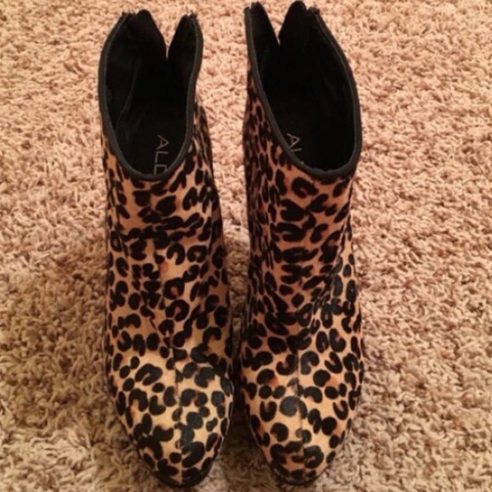 Leopard high heel booties.